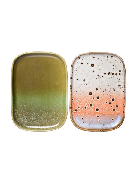 Handgemachte Servierplatten 70's, L 15 x B 11 cm, 2er-Set, Steingut, Bunt, L 15 x B 11 cm