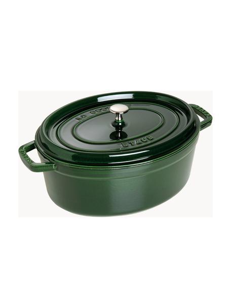 Ovale braadpan La Cocotte uit gietijzer, Geëmailleerd gietijzer, Donkergroen, zilverkleurig, B 38 cm x H 17 cm, 5,5 L