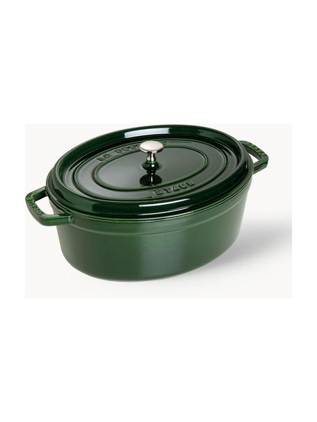 Cocotte ovale en fonte La Cocotte, Fonte, émaillée, Vert foncé, argenté, larg. 38 x haut. 17 cm, 5,5 L