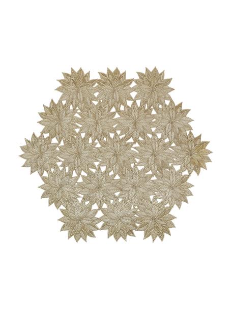 Manteles individuales hexagonales Noel, 2 uds., Plástico, Dorado, Ø 41 cm