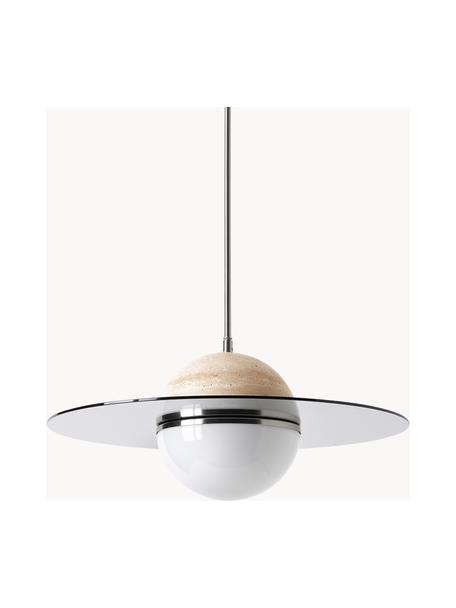 Lampada a sospensione Orion, Paralume: vetro, travertino, Decorazione: vetro colorato, Travertino beige, grigio chiaro, Ø 20 x Alt. 23 cm