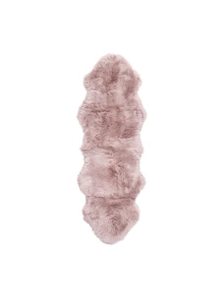 Vloerkleed van schapenvacht Oslo, glad, Bovenzijde: 100% schapenvacht, Onderzijde: 100% leer, chroomvrij gel, Roze, 60 x 180 cm