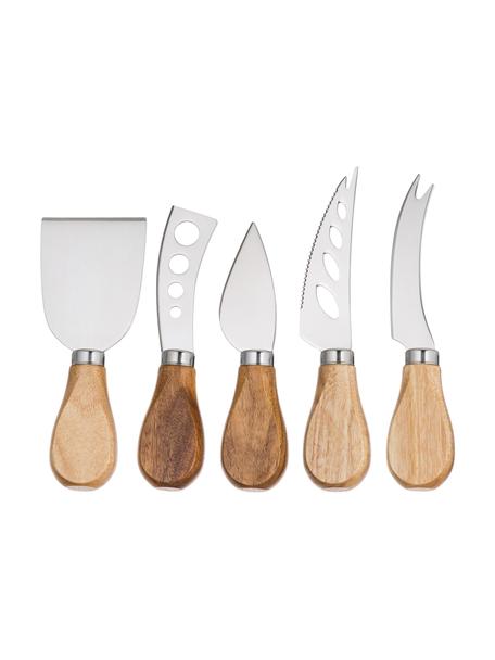 Set de cuchillos de queso Frija, 5 pzas., Madera de acacia, plateado, Set de diferentes tamaños