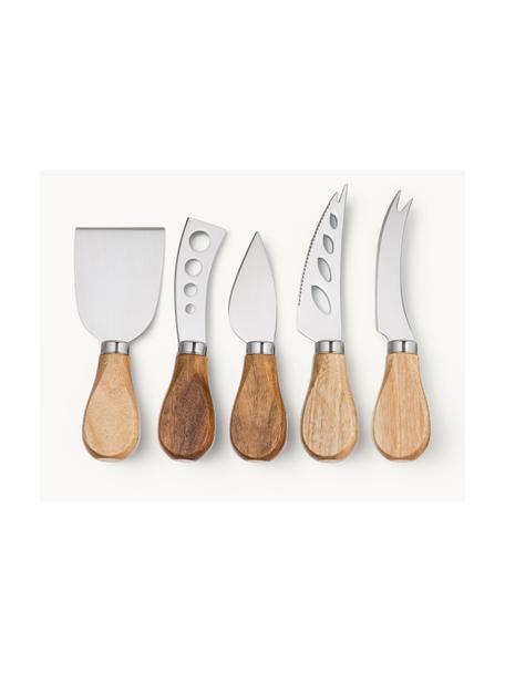 Set de cuchillos de queso Frija, 5 pzas., Madera de acacia, plateado, Set de diferentes tamaños