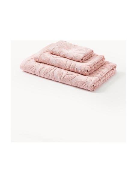 Lot de serviettes de bain en coton Leaf, tailles variées, Rose pâle, 3 élém. (1 serviette invité, 1 serviette de toilette et 1 drap de bain)