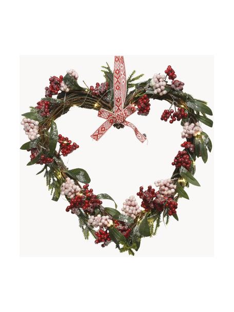 Vánoční LED věnec Heart. Š 36 cm, Umělá hmota, Červená, zelená, bílá, Š 36 cm, V 43 cm