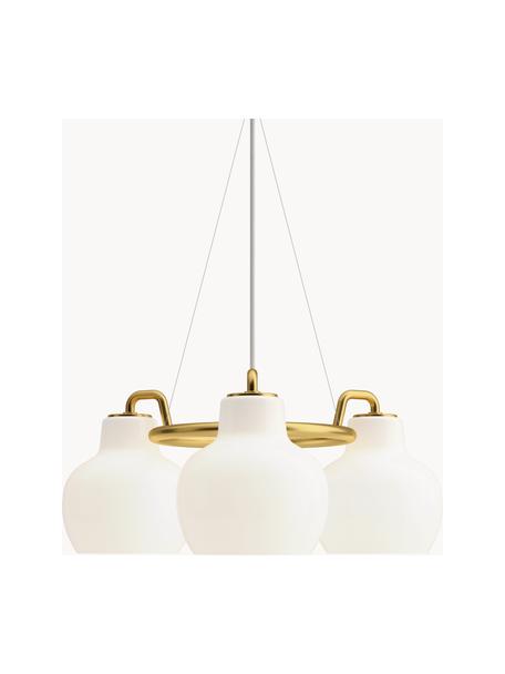 Lampada a sospensione in vetro soffiato VL Ring Crown, Paralume: vetro opalino soffiato a , Struttura: ottone, Ottone, bianco, Ø 55 x Alt. 23 cm