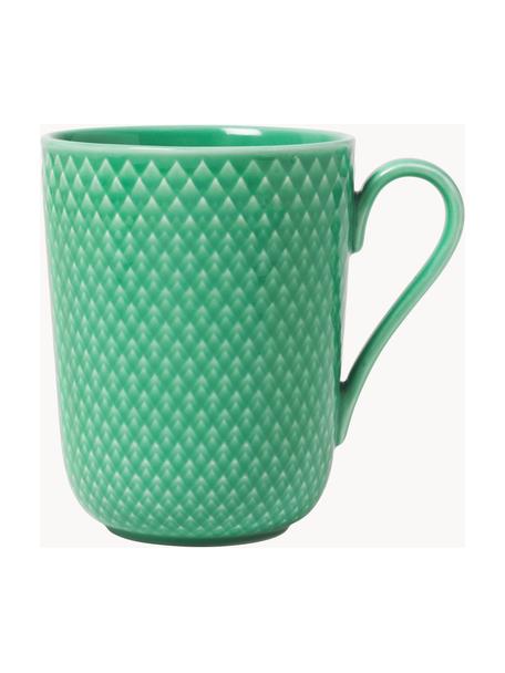 Porzellan-Tasse Rhombe mit Struktur-Muster, Porzellan, grün, Ø 9 x H 11 cm, 330 ml