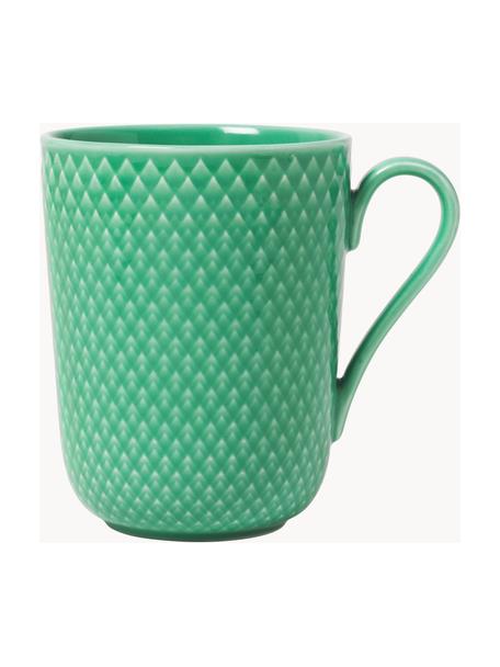 Tazza in porcellana con motivo a rilievo Rhombe, Porcellana, Verde, Ø 9 x Alt. 11 cm, 330 ml