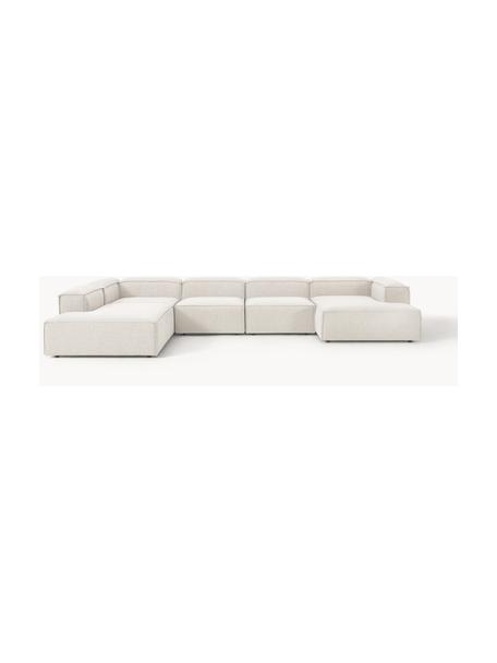 Sofá rinconera longue modular en tejido bouclé Lennon, Tapizado: tejido bouclé (100% polié, Estructura: madera de pino maciza, co, Patas: plástico Este producto es, Bouclé Off White, An 418 x F 269 cm, chaise longue izquierda