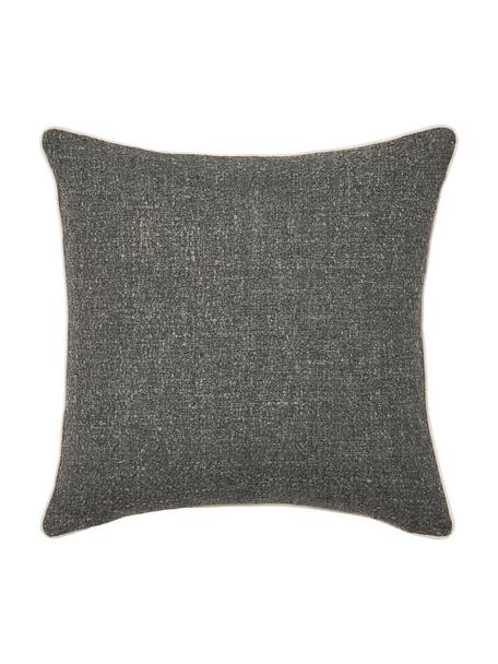 Bouclé kussenhoes Aya met bies, Donkergrijs, B 45 x L 45 cm