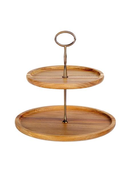 Fuente 2 pisos de madera de acacia Acacia, Madera de acacia, metal recubierto, Dorado, madera de acacia, Ø 27 x Al 26 cm