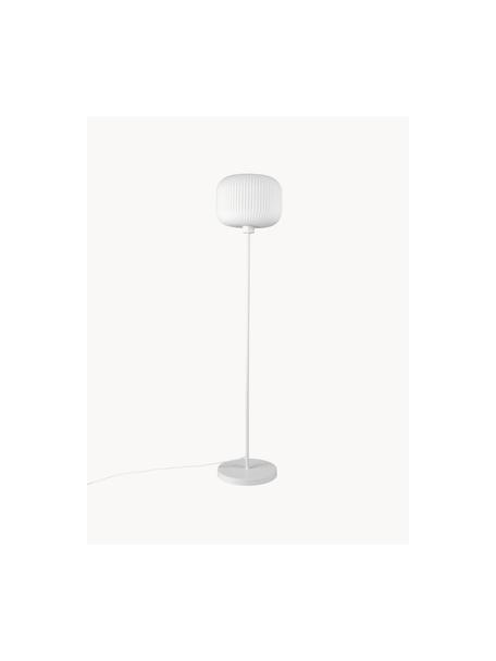 Lámpara de pie Milford, Estructura: metal recubierto, Pantalla: vidrio, Cable: cubierto en tela, Blanco, Al 139 cm