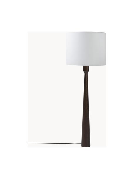 Lámpara de pie de madera de fresno Jascha, Pantalla: tejido en aspecto lino, Cable: cubierto en tela, Madera oscura, Ø 50 x Al 145 cm