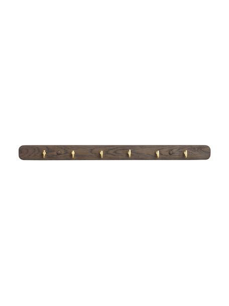 Garderobenleiste Inverness aus Eichenholz, Leiste: Eichenholz, braun lackier, Haken: Metall, beschichtet, Eichenholz, braun lackiert, B 65 x H 5 cm