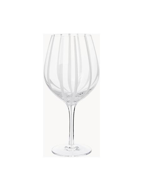 Mondgeblazen rode wijnglas Stripe, Mondgeblazen glas, Transparant, wit, Ø 11 x H 22 cm, 650 ml