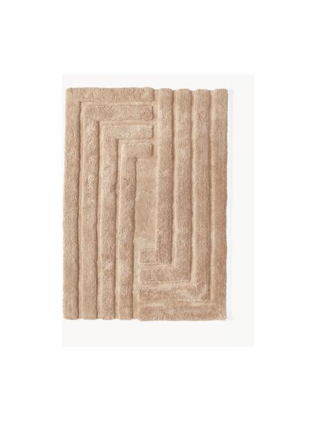 Puszysty dywan z długim włosiem z wypukłą strukturą Genève, Nugatowy, S 80 x D 150 cm (Rozmiar XS)