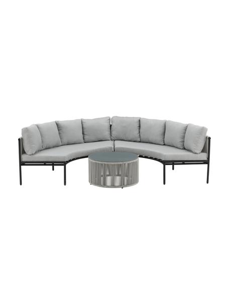 Set lounge para exterior Virya, 3 pzas., Tapizado: 100% poliéster, Estructura: aluminio recubierto, Tablero: vidrio, Gris claro, negro, azul-gris, Set de diferentes tamaños