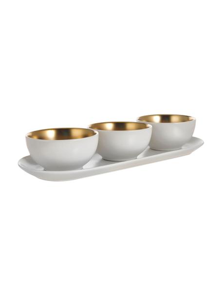 Set de cuencos Glitz, 4 pzas., Gres, Blanco, dorado, Ø 11 x Al 6 cm