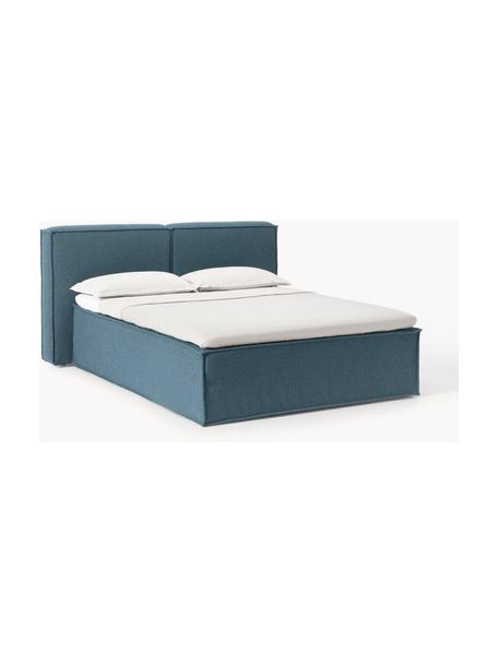 Bouclé boxspring bed Lennon, Matras: 7-zone pocketveren kern, Bouclé grijsblauw, B 140 x L 200 cm, hardheidsgraad H3