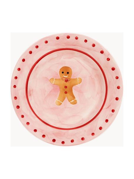 Ručně malovaný snídaňový talíř Sweet Gingerbread, Keramika, Světle růžová, červená, světle hnědá, Ø 22 cm