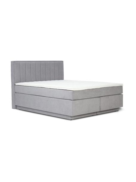 Lit à sommier tapissier avec rangement Livia, Tissu gris clair, larg. 140 x long. 200 cm, indice de fermeté 3