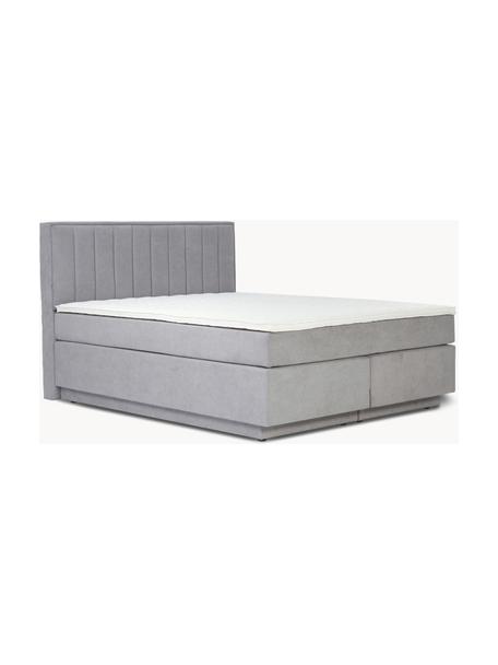 Cama continental Livia, con espacio de almacenamiento, Patas: plástico, Tejido gris claro, An 140 x L 200 cm, dureza H3
