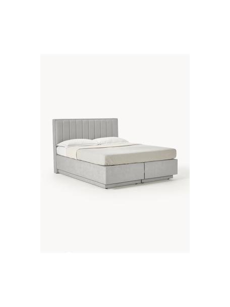 Cama continental Livia, con espacio de almacenamiento, Patas: plástico, Tejido gris claro, An 140 x L 200  cm, dureza H3
