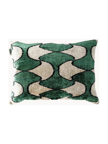 Coussin décoratif en velours avec motif abstrait Velvety, Vert foncé, beige clair, noir, larg. 40 x long. 60 cm