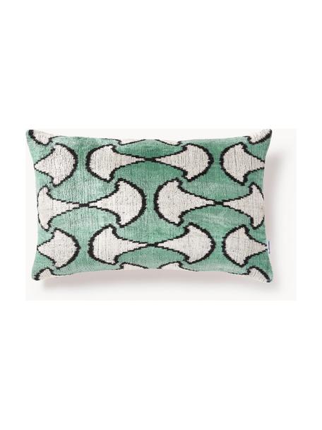 Housse de coussin en velours avec motif abstrait Velvety, Velours de soie (50 % soie, 50 % coton), Vert foncé, beige clair, noir, larg. 40 x long. 60 cm