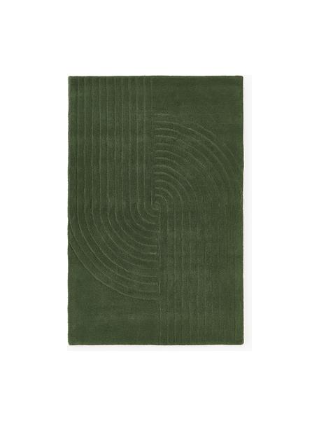 Alfombra artesanal de lana Mason, Parte superior: 100% lana, Reverso: 100% algodón Las alfombra, Verde oscuro, An 120 x L 180 cm (Tamaño S)
