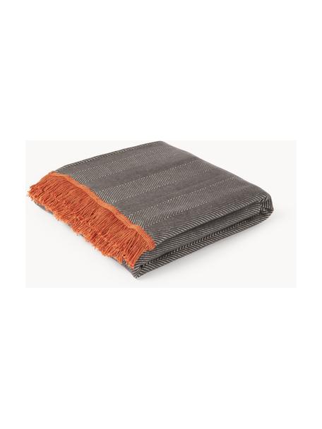 Plaid Agatha met visgraatpatroon, 80% katoen, 20% acryl, Donkergrijs, terracotta, B 120 x L 180 cm