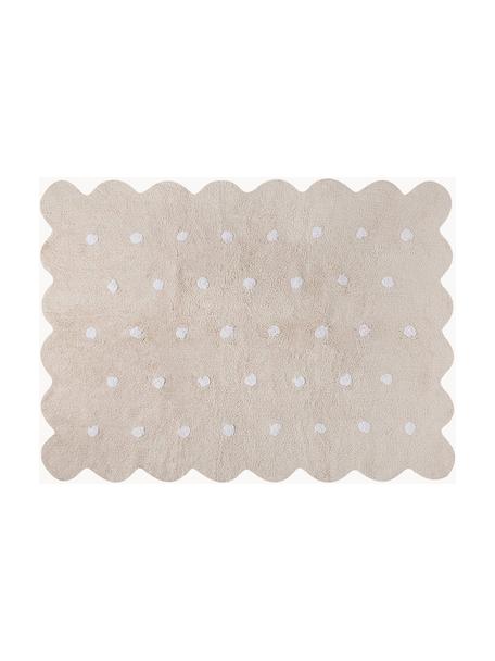 Handgeweven kinder vloerkleed Biscuit, Beige, wit, B 120 x L 160 cm (maat S)