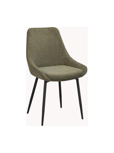 Krzesło tapicerowane Sierra, 2 szt., Tapicerka: 100% poliester, Nogi: metal malowany proszkowo, Oliwkowozielona tkanina, czarny, S 49 x G 55 cm