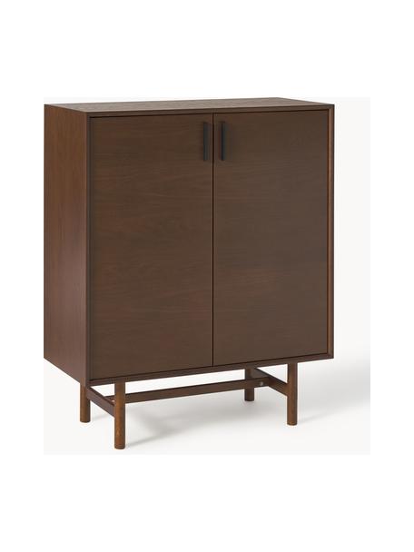 Highboard Diana aus Eichenholz, Korpus: Spanplatte mit Eichenholz, Beine: Massives Eichenholz, FSC-, Griffe: Aluminiumlegierung, Dunkles Holz, B 100 x H 120 cm