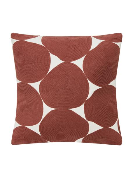 Bestickte Baumwoll-Kissenhülle Bardia, Bezug: 100 % Baumwolle, Rot, Cremeweiss, B 45 x L 45 cm