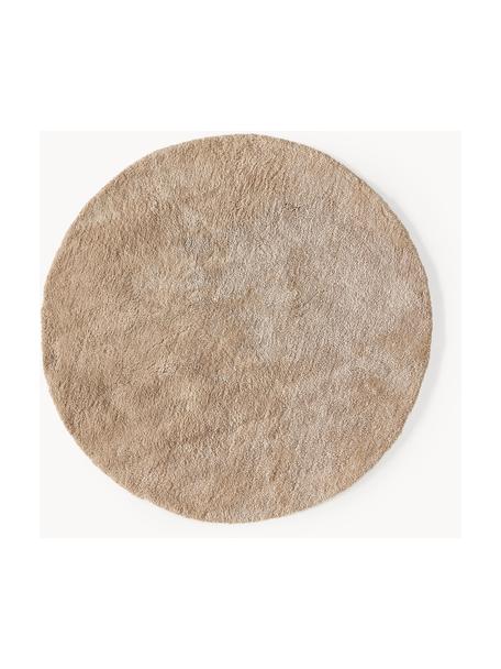 Okrągły puszysty dywan z długim włosiem Leighton, Mikrofibra (100% poliester z certyfikatem GRS), Nugatowy, Ø 150 cm (Rozmiar M)