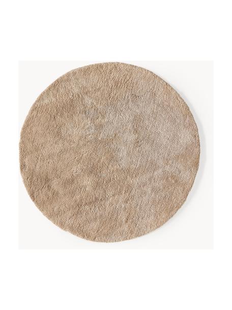 Tapis rond moelleux à poils longs Leighton, Microfibre (100 % polyester, certifié GRS), Nougat, Ø 120 cm (taille S)