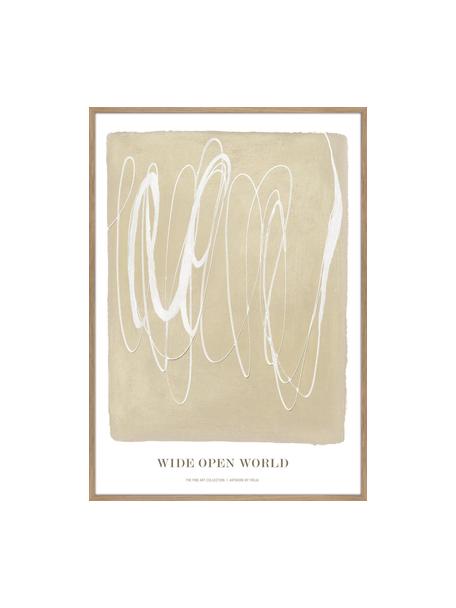 Ingelijste digitale print Wide Open World, Lijst: eikenhout, Wit, lichtbeige, B 70 x H 100 cm