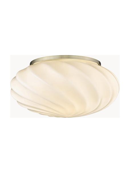 Kleine mondgeblazen plafondlamp Twist, Ø 25 cm, Lampenkap: glas, Decoratie: gecoat metaal, Gebroken wit, Ø 25 x H 11 cm