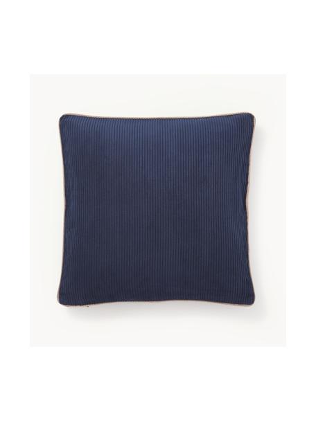 Tkané sametové povlaky na polštáře se strukturovaným povrchem Carter, 2 ks, 88% polyester, 12% nylon, Tmavě modrá, béžová, Š 45 cm, D 45 cm