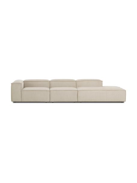 Chaise longue XL componibile in velluto a coste Lennon, Rivestimento: velluto a coste (92% poli, Struttura: legno di pino massiccio, , Piedini: plastica I piedini si tro, Velluto a coste beige, Larg. 357 x Prof. 119 cm, schienale a sinistra