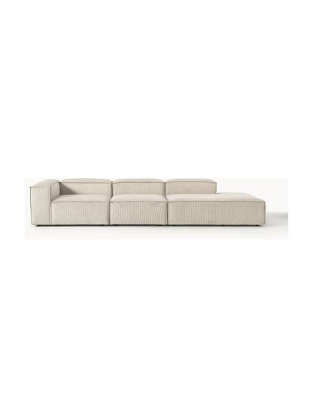 Méridienne modulable XL en velours côtelé Lennon, Velours côtelé beige clair, larg. 357 x prof. 119 cm, dossier à gauche