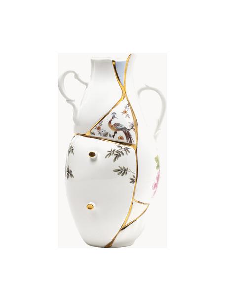 Wazon z porcelany chińskiej Kintsugi, W 32 cm, Biały, błyszczący, wielobarwny, B 19 x W 32 cm