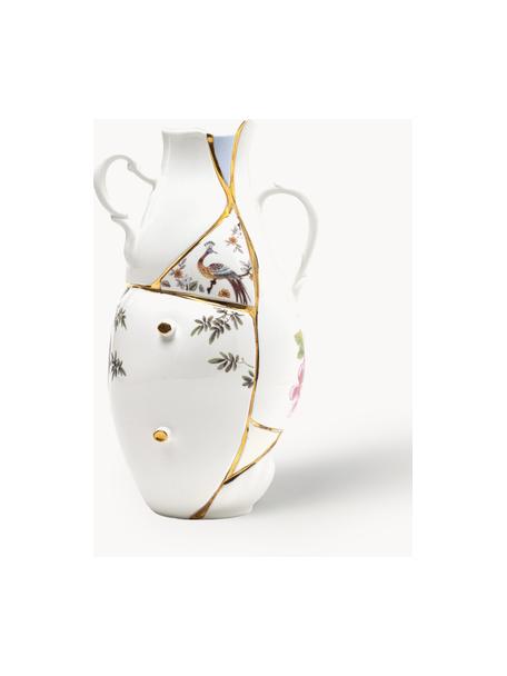 Vase Kintsugi aus Fine Bone China, H 32 cm, Vase: Fine Bone China, Dekor: 24-Karat Gold, Weiß glänzend, Mehrfarbig, B 19 x H 32 cm