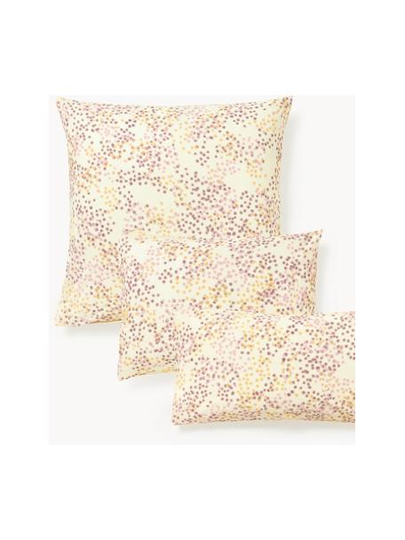 Taie d'oreiller en percale de coton Kiki, Jaune pâle, jaune, tons lilas, larg. 65 x long. 65 cm