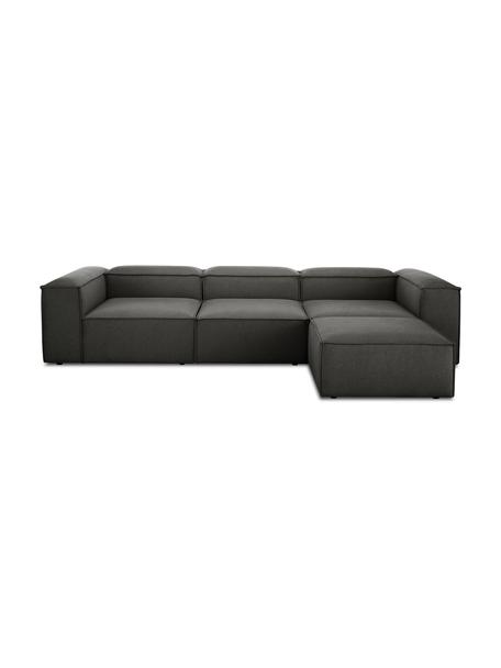 Divano componibile 4 posti in tessuto antracite con poggiapiedi Lennon, Rivestimento: poliestere Il rivestiment, Struttura: legno massiccio d i pino,, Piedini: materiale sintetico I pie, Tessuto antracite, Larg. 327 x Prof. 207 cm