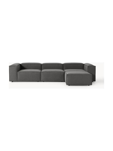 Modulares Sofa Lennon (4-Sitzer) mit Hocker (links/rechts), Bezug: 100 % Polyester Der strap, Gestell: Massives Kiefernholz, Spe, Füße: Kunststoff Dieses Produkt, Webstoff Anthrazit, B 329 x T 207 cm