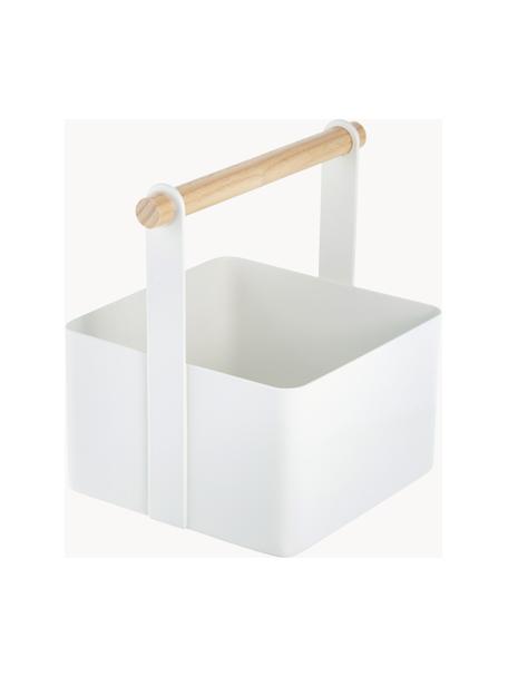 Aufbewahrungskorb Tosca, Box: Stahl, lackiert, Griff: Holz, Weiß, Helles Holz, B 16 x H 16 cm