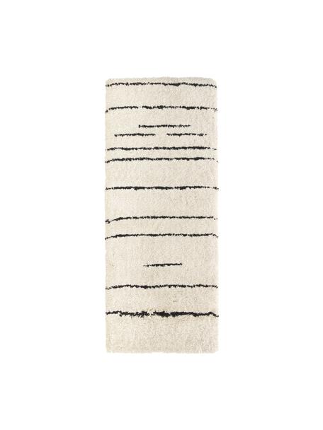 Pluizige hoogpolige loper Dunya, handgetuft, Onderzijde: 100% katoen, Beige, zwart, B 80 x L 200 cm